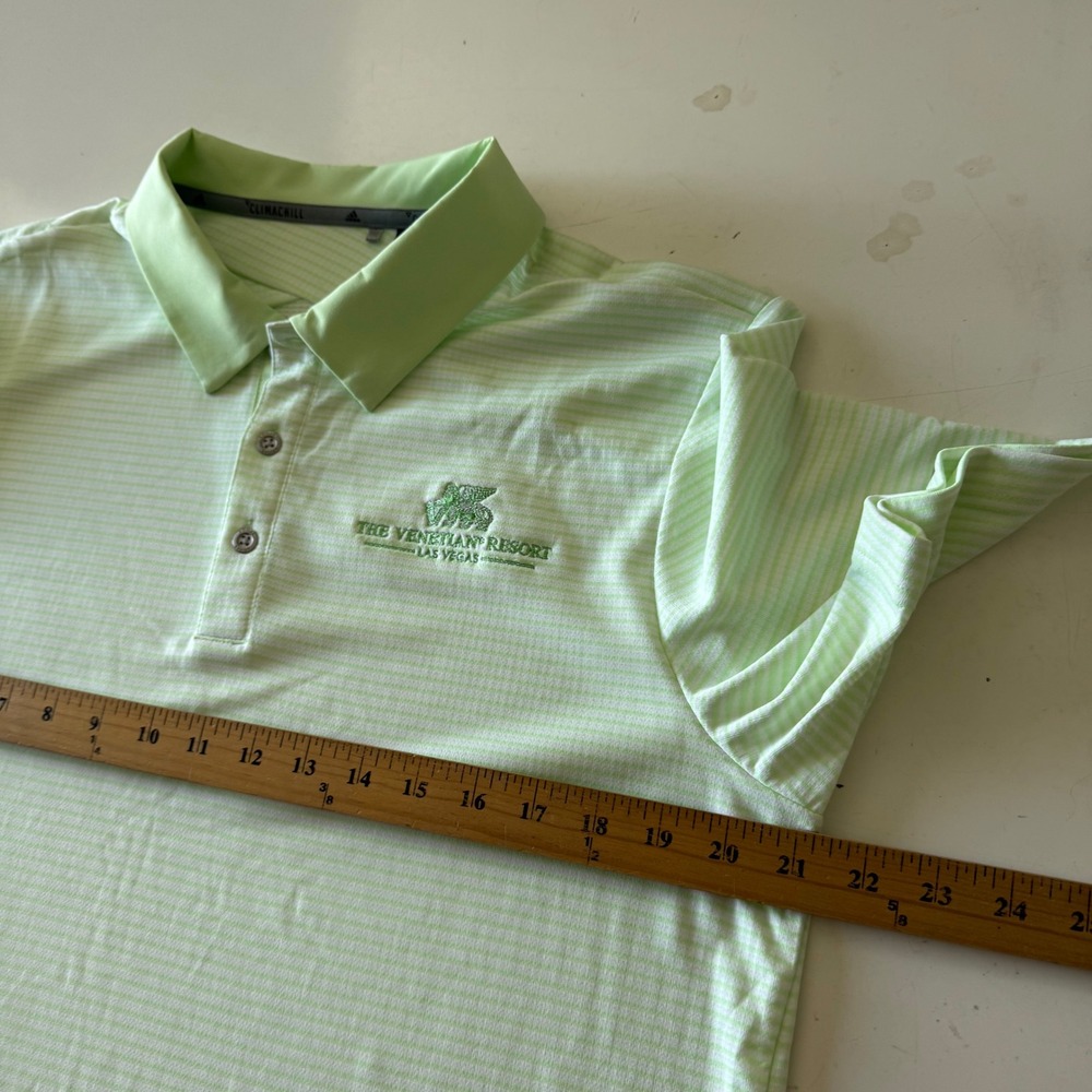 Adidas Climachill Polo Shirt Mens Medium Green Striped Venetian Resort Las Vegas - Picture 6 of 8